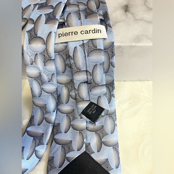 PIERRE CARDIN TIE NECKTIE GEOMETRIC BLUE SILVER - Picture 4 of 6